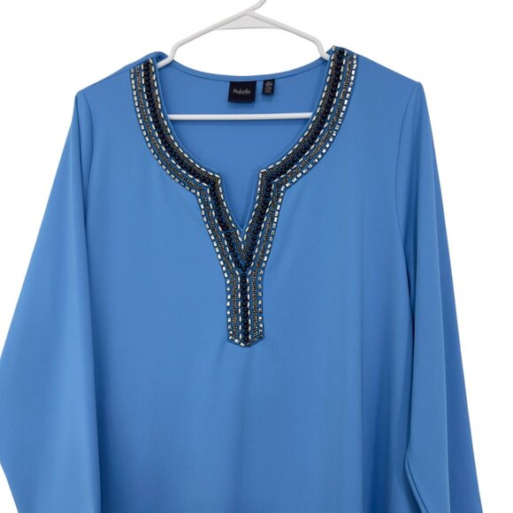 Rafaella Womens Silver Beaded Tunic Top SZ XL Blue Stretch Polyester V-Neck - Picture 10 of 13